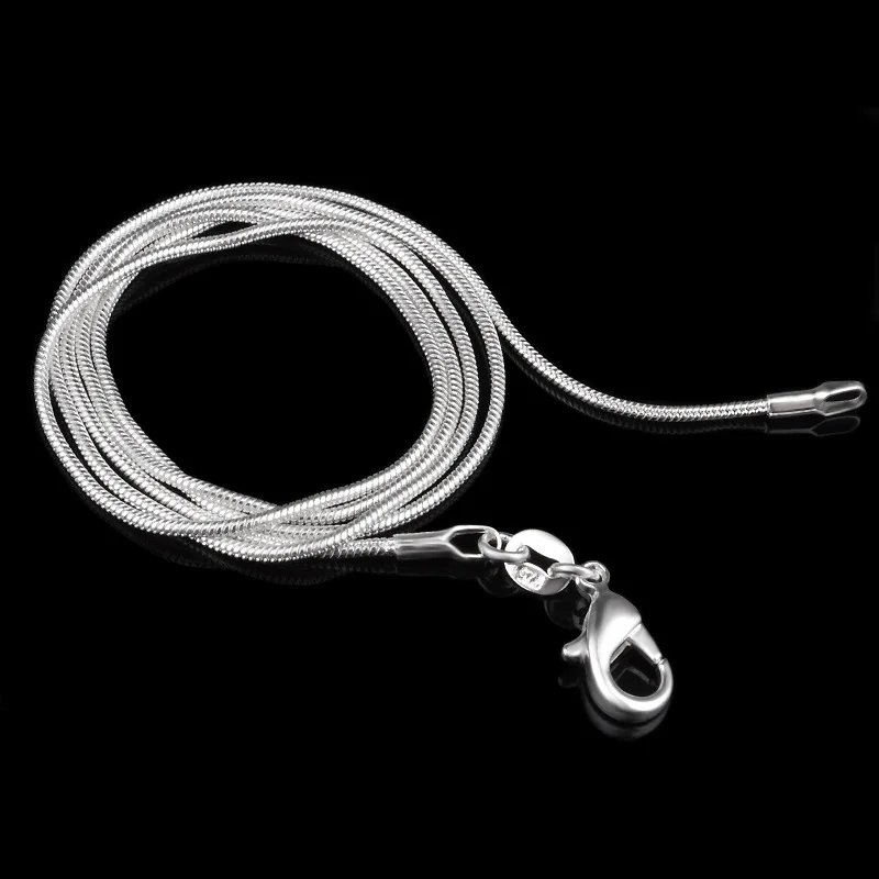 1MM silver plated smooth Snake Chain Necklaces with stamped choker Jewelry Size 16 18 20 22 24 26 28 30 inches dropshipping