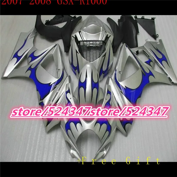 Hot sales GSX-R1000 K7 07 08 GSX R1000 movement fairing kit K7 0708 silver big blue sports bike cheap motorcycle at -Hey