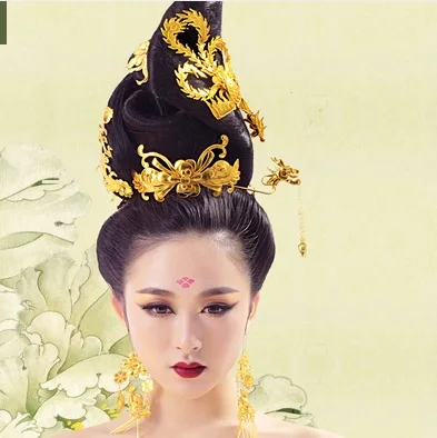 

Dongdufu Double Phoneix 10pcs Set Handmade Hair Stick Tang Palace Princess Gold Plated Hair Sticks Hair Accessory Set