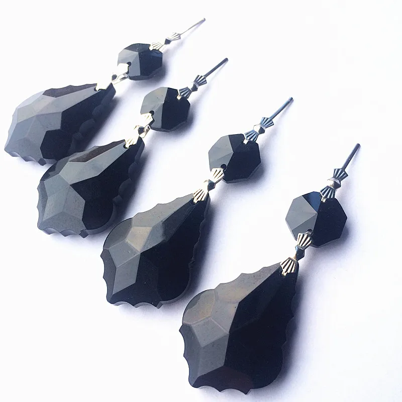 50pcs/lot 38mm Black Color Crystal Maple Leaf Pendants With 14mm Bead for Glass Chandelier Part Curtain pendants home decoration