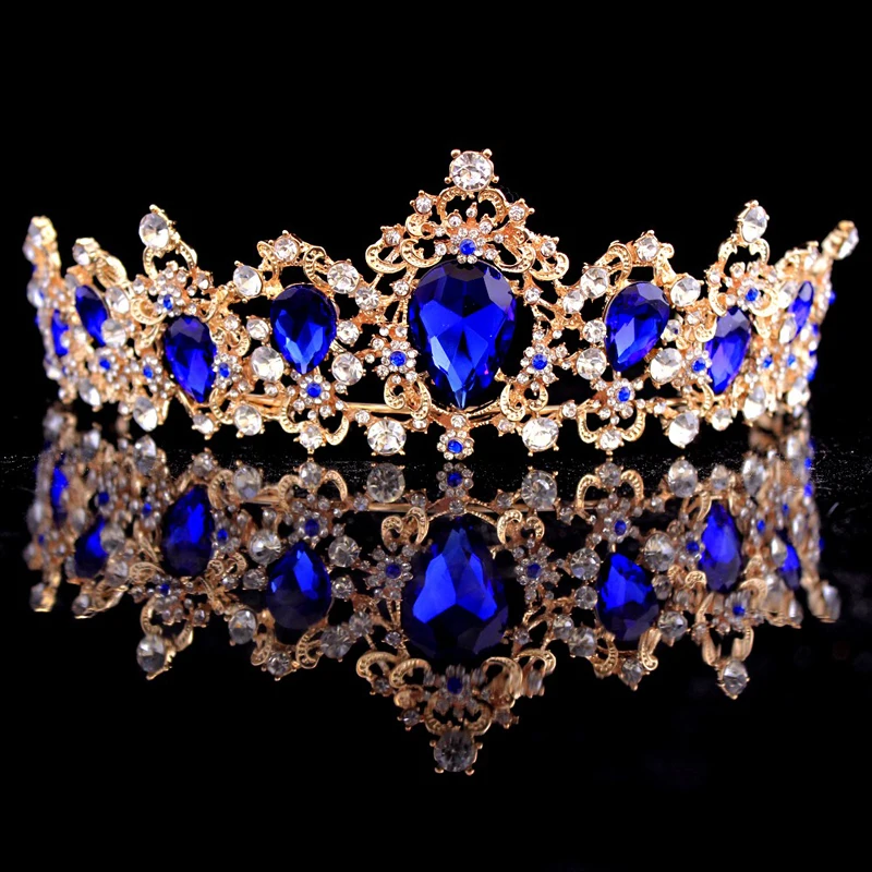 KMVEXO Baroque Red Green Crown Crystal Bridal Tiara Vintage Gold Color Hair Accessories Wedding Rhinestone Diadem Pageant Crowns