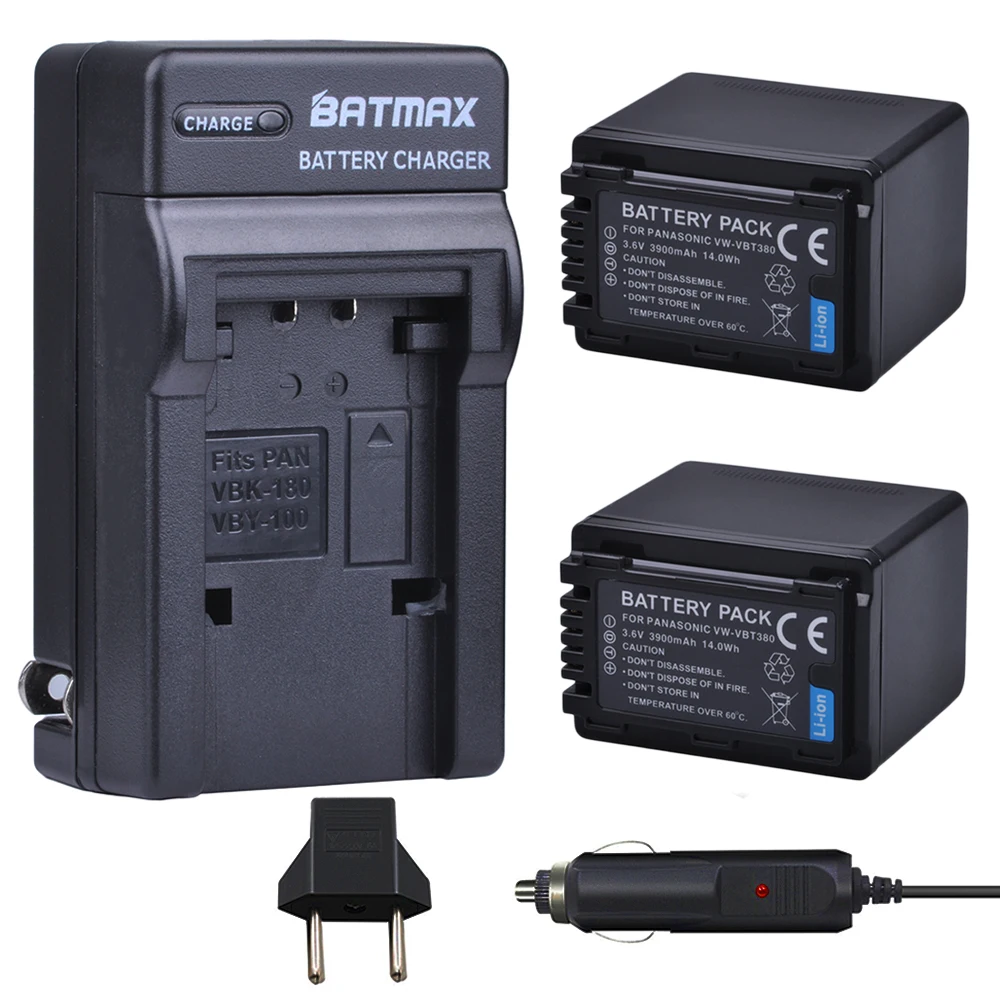 1Pc 3900mAh VW-VBT380 VW-VBT190 Battery+ Car Charger Plug for Panasonic HC-V720,HC-V727,HC-V730,HC-V750,HC-V757,HC-V760,HC-V770