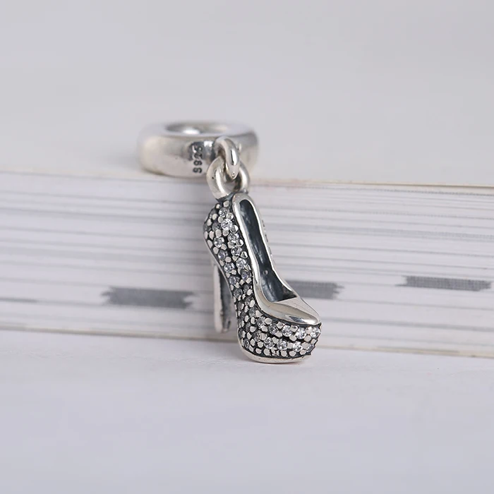 Mother's Day Stiletto Dangle Charms Original 925 Sterling Silver CZ Pave High Heel Shoe Pendants Fits Pandora Bracelet Diy