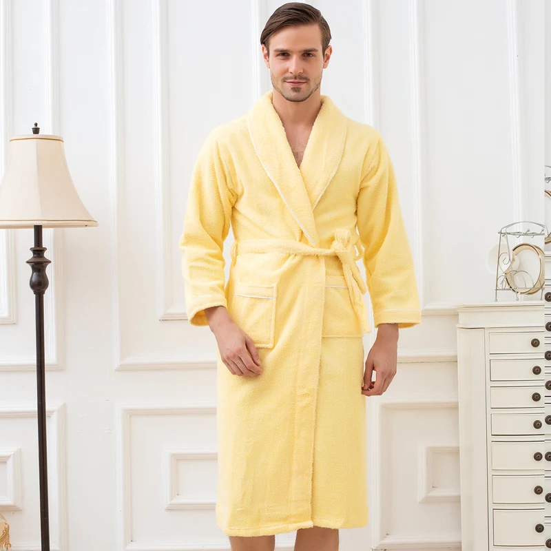 الشتاء Bathrobe الرجال منشفة قطن الصوف الدافئة لينة القطن طويل النوم كيمونو رداء Bathrobe الذكور روب للنوم Robes حجم كبير XL