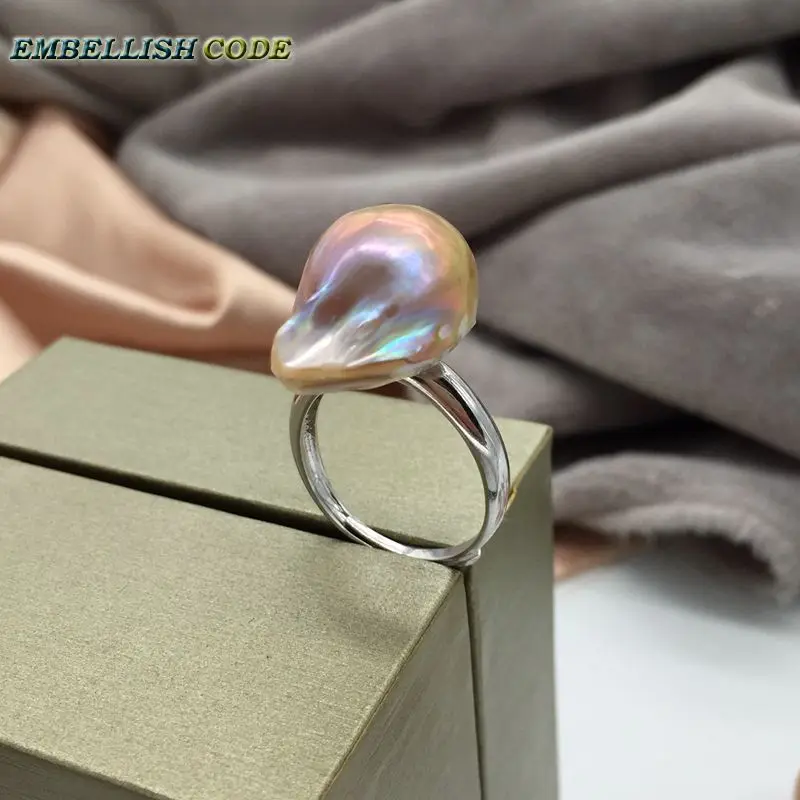 Adjustable size Resize baroque pearl ring simple circle purple golden Rare colors Lustrous fire ball shape for women