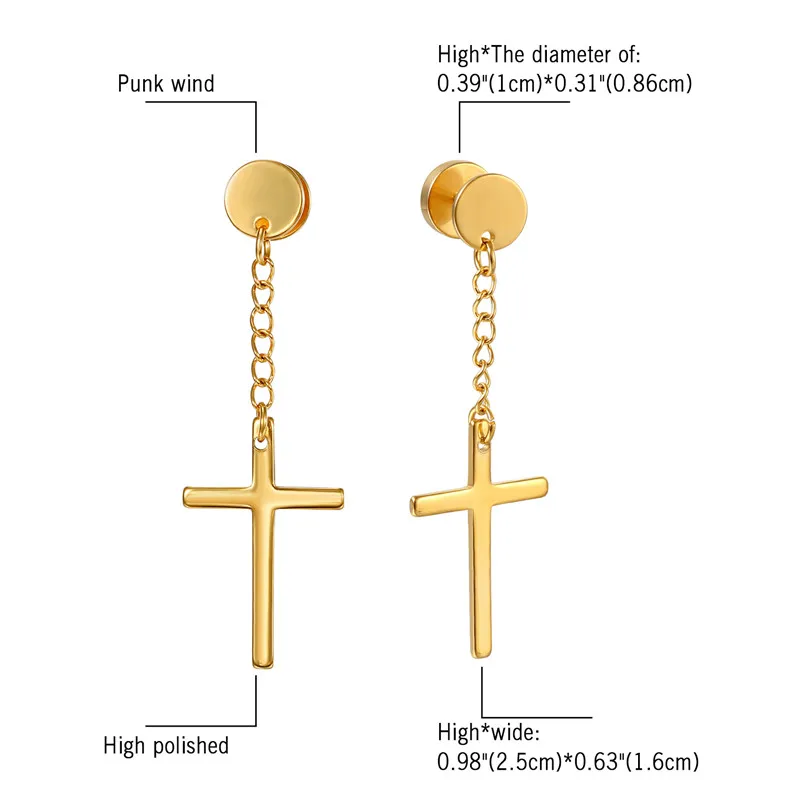 Boniskiss Agama Baru Jenis Cross Stud Anting-Anting untuk Wanita Pria Emas Warna Stainless Steel Anting-Anting Perhiasan Boucle D Oreille