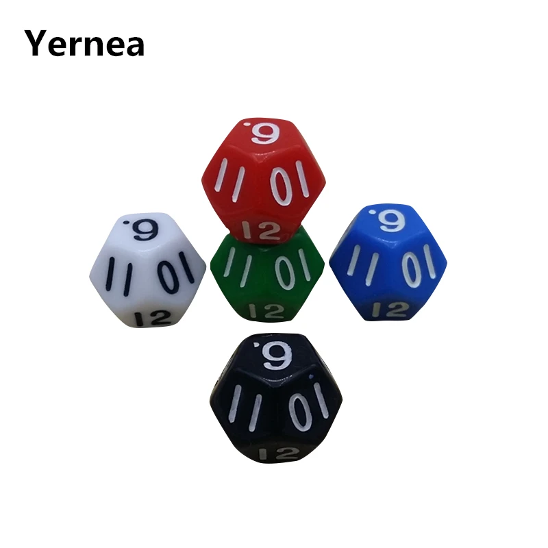 

Yernea 5 Pcs/Lot Digital Dice Twelve-surface Game Dice Mahjong Twelve Point Dice Set Wholesale