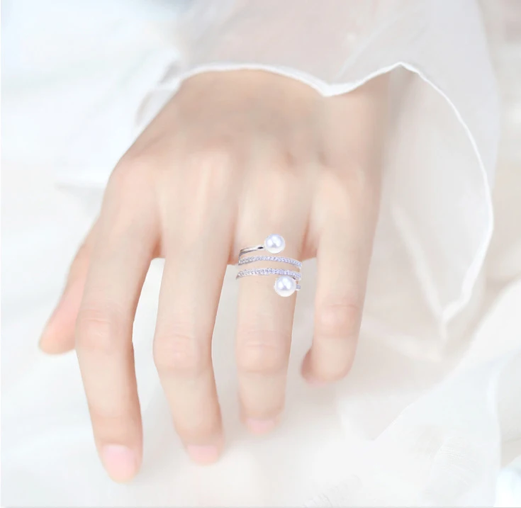 ZHBORUINI 2024 Fine Pearl Ring Jewelry Multi Row Natural Freshwater Pearl 925 Sterling Silver Big Rings For Women - Image 4