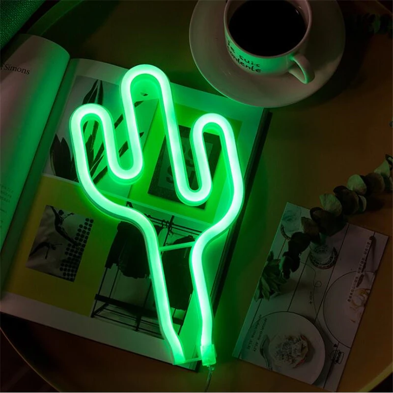 

Cactus Neon Night Light Lamp Strip Green AA Battery Operated Wall Hanging Neon Light Home Wedding Bedroom Decor Led Neon Sign