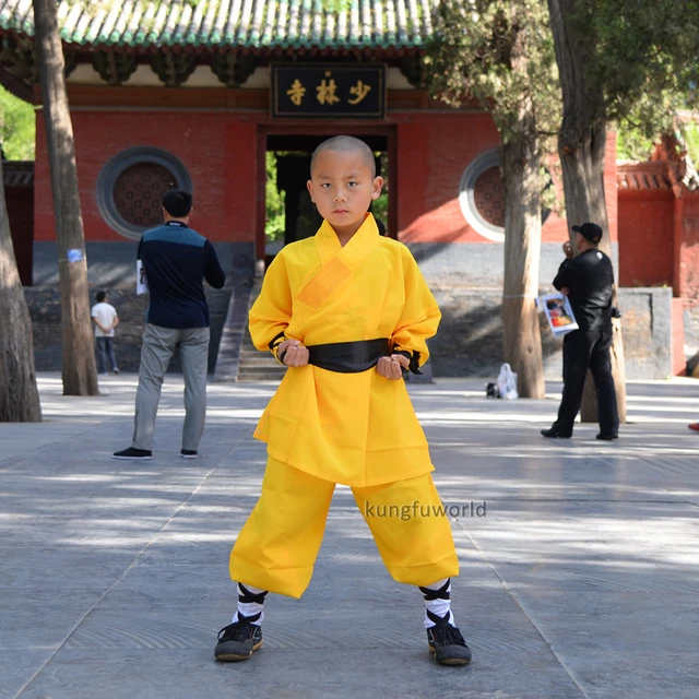 黄色少林寺僧カンフー制服中国武術詠春拳太極拳空手スーツ子供大人 - AliExpress