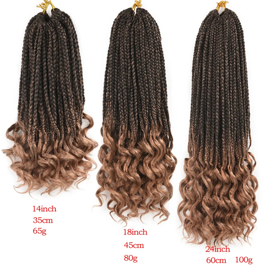 TOMO 22 Helai Keriting Kotak Kepang Crochet Rambut 14 "18" 24 "Ombre Sintetis Mengepang Rambut Ekstensi Panas fiber Massal Coklat Rambut Pirang