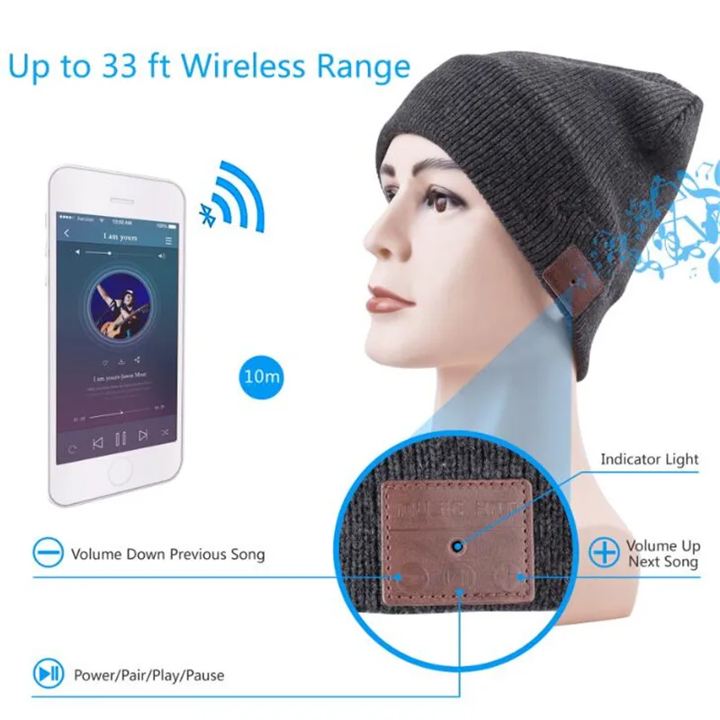 Winter Elastic Wireless Beanie Fleece Liner Knitted Hat Hand-free Headset Speaker Mic Stereo Magic Music Smart Bluetooth Cap