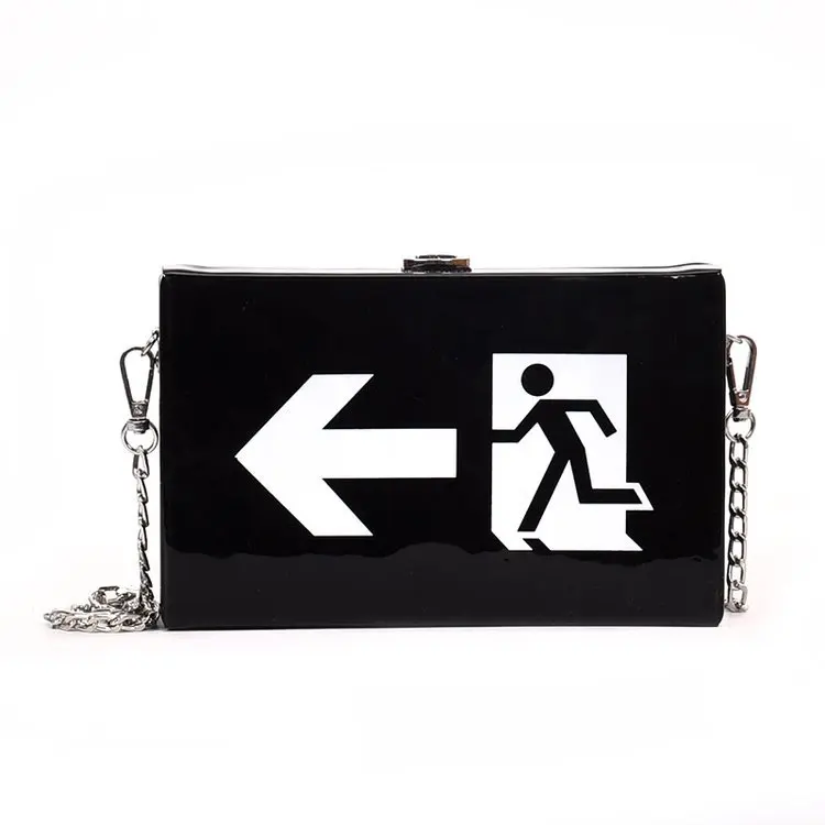 Funny Design Shoulder Bag Signboard Printing PU Leather Women Crossbody Bag Ladies Small Chain Box Bag Phone Purse