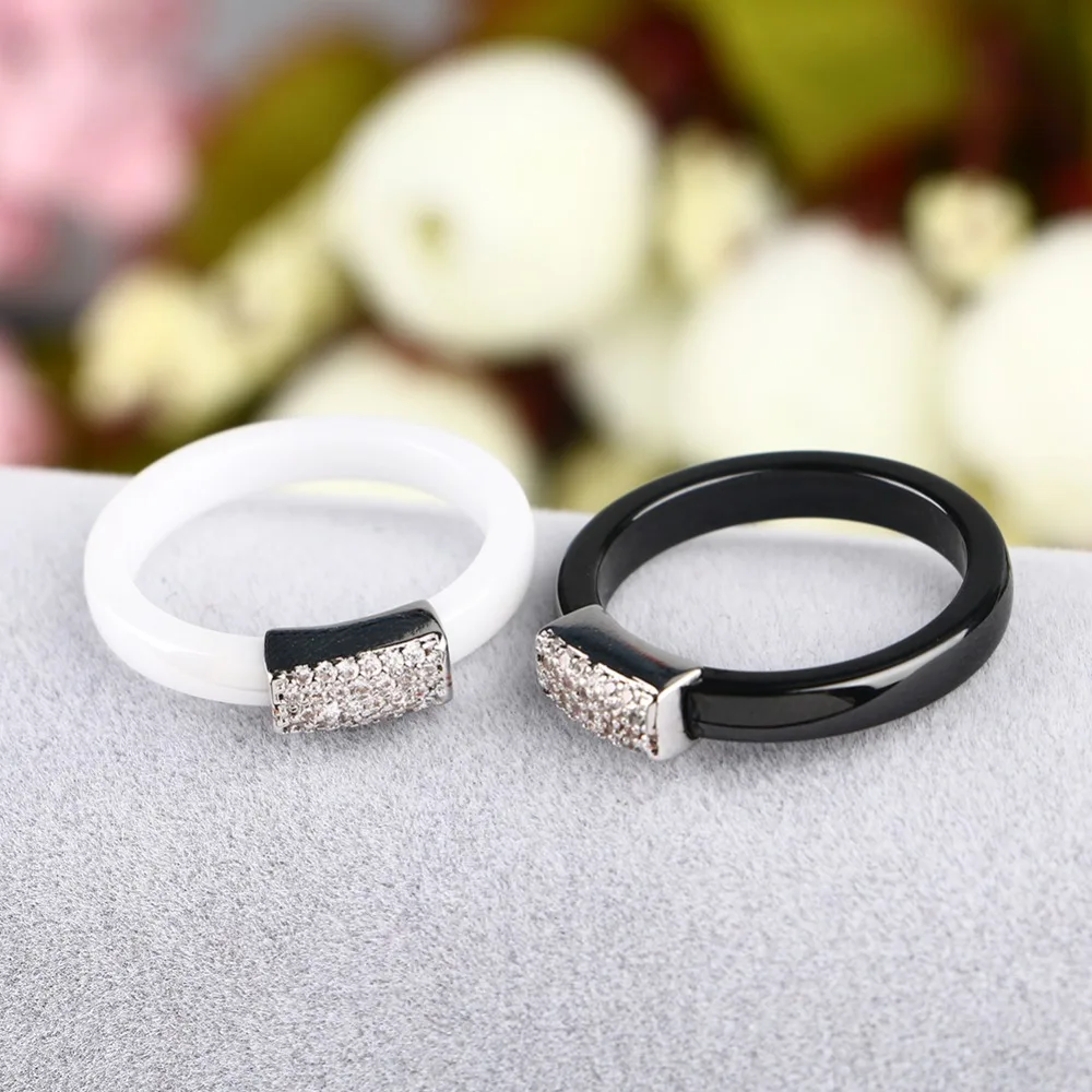 Rectangle AAA Zircon Ceramic Ring For Women Party Ceramic Rings Finger Jewelry Female 3mm Thin Stacking Tail Ring Jewelry