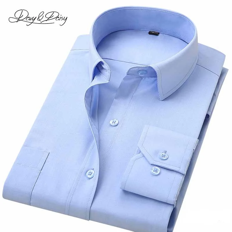 DAVYDAISY 2020 Men Shirt Long Sleeve Fashion Classical Solid Striped Twill Male Business Dress Shirts Men camisa masculina DS009