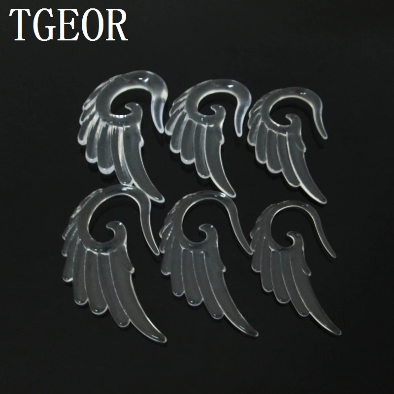 HOT 1 Pair mixed 6 gauges mixed clear colors Wing shape UV acrylic ear expander free shipping