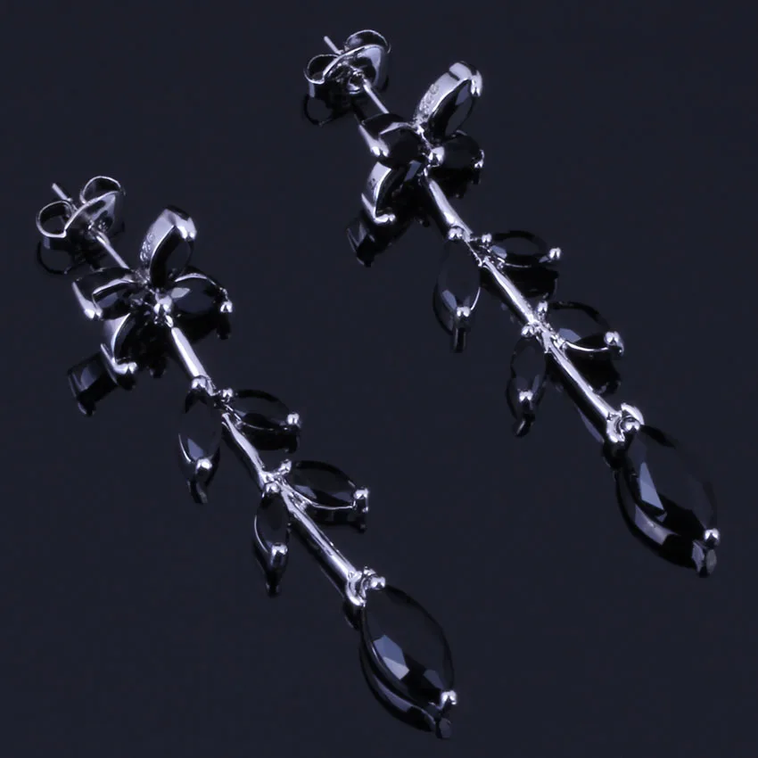 

Magnificent Plant Black Cubic Zirconia Silver Plated Drop Dangle Earrings V0719