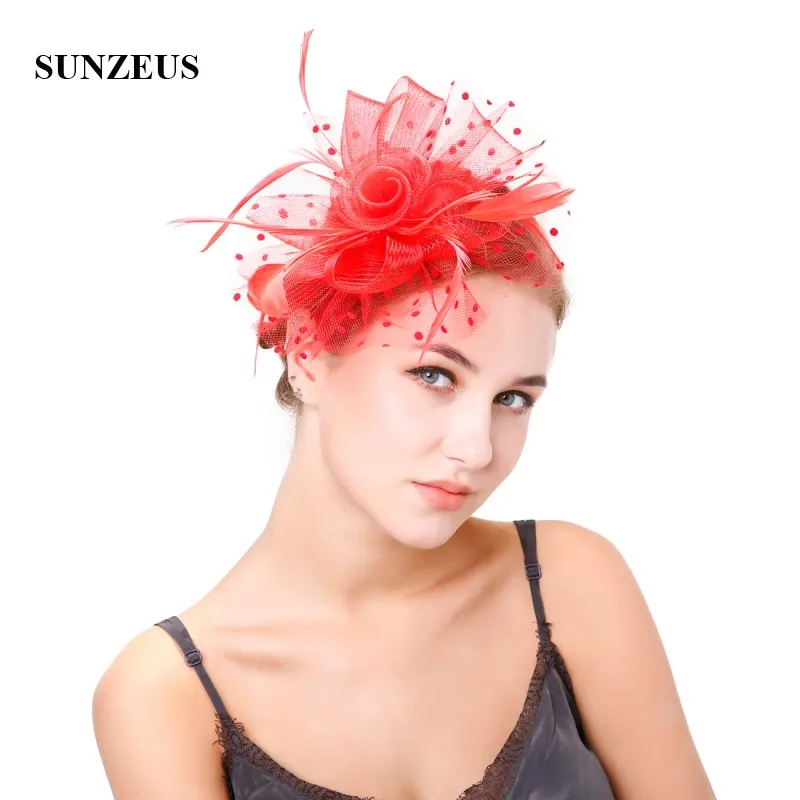 Dot Tüll Braut Hüte Elegante Tüll Federn Blumen Fascinator Schwarz Hüte frauen Wichtige Partei Haar Zubehör SH52