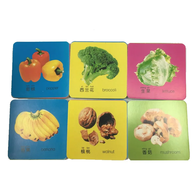 1 scatola di 108 Parola Inglese e Cinese Pinyin Carte di Frutta con Foto Per I Bambini I Bambini In Età Prescolare educazione Mini Libri di Apprendimento