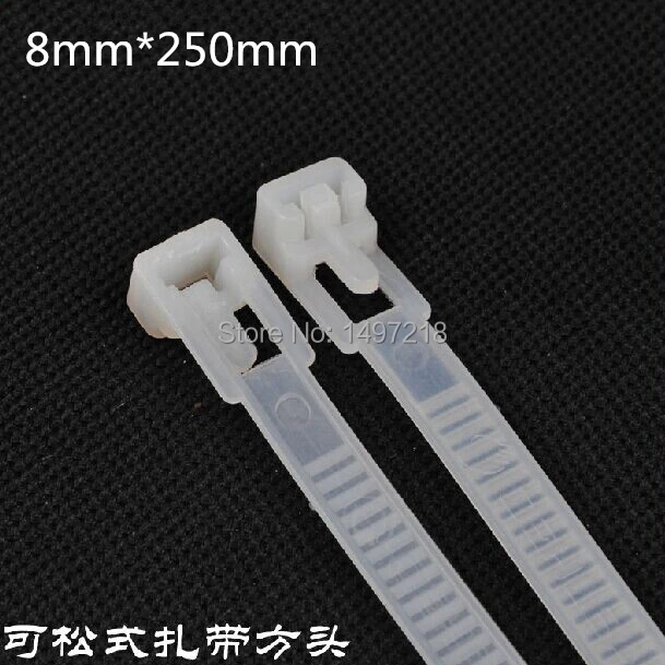 

Hot selling freeshipping Multifunction 100 pcs/lot 8x250mm white/black Releasable Nylon Cable Tie Zip Ties Black