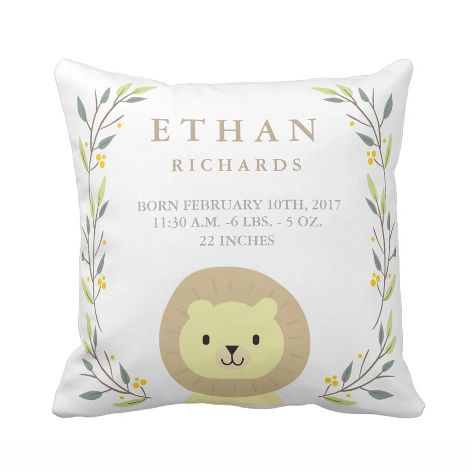 Custom Woodland Forest Birth Stats Baby Nursery Throw Pillow Cover Home Decorative Polyester Cushion Covers Baby Gift