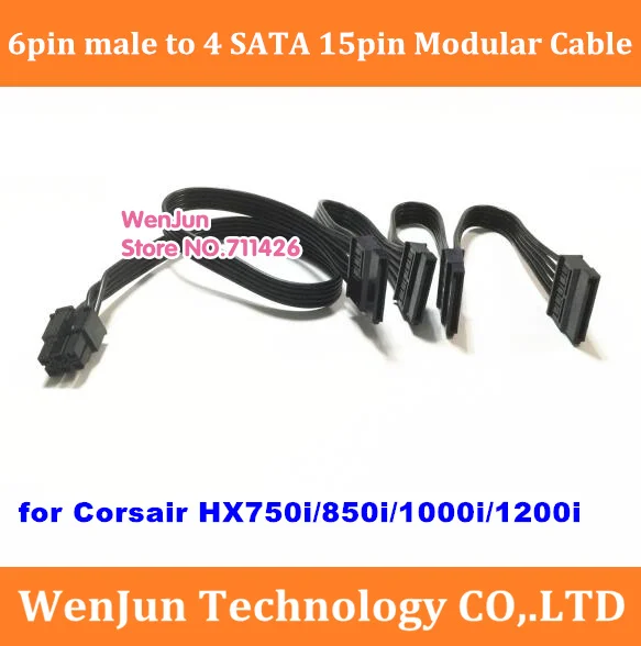 High Quality PCI-E 6Pin male 1 to 4 SATA Modular Power Supply Adapter Cable for Corsair HX750i HX850i HX1000i HX1200i series