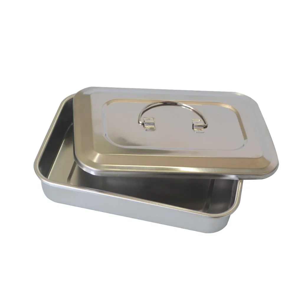 

1Pc Stainless steel medical disinfection box with cover plates without hole high temperature disinfection equipment tray 9 inch