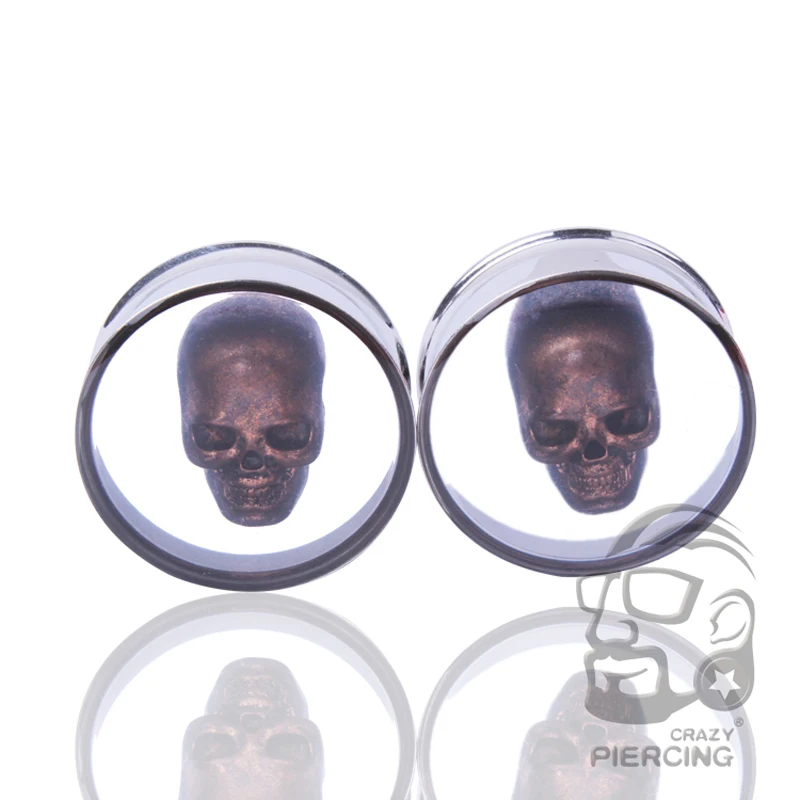 3D Skull Steel Double Flare Plugs and Tunnels Saddle Ear Gauge Flesh Tunnel Body Ear Expander Piercing Jewelry Oreja 10-25mm