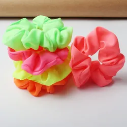 3 ピース/ロットネオン Scrunchies 弾性ヘアネクタイ薄型生地カラフルなポニーテールホルダーピンクグリーンオレンジ高輝度色ヘアアクセサリー