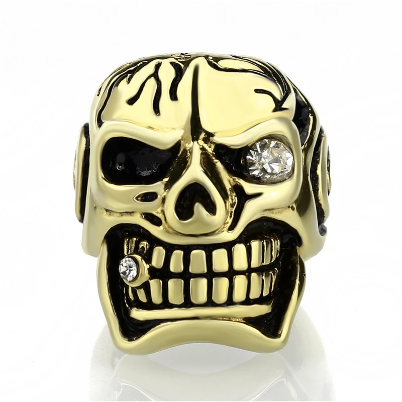 Mens Boys Stainless Steel Ring Huge Skull Blue/Red/Green Eye Cigar CZ Biker Jewelry Us Size 8-15