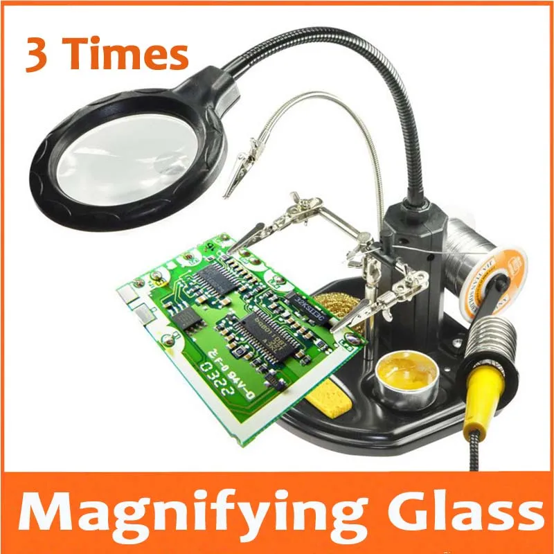 

3X Metal Desktop Table Lamp Light Reading Magnifying Glass 16pcs LED Lamps Illuminated PCB welding Cellphone Repair Magnifier