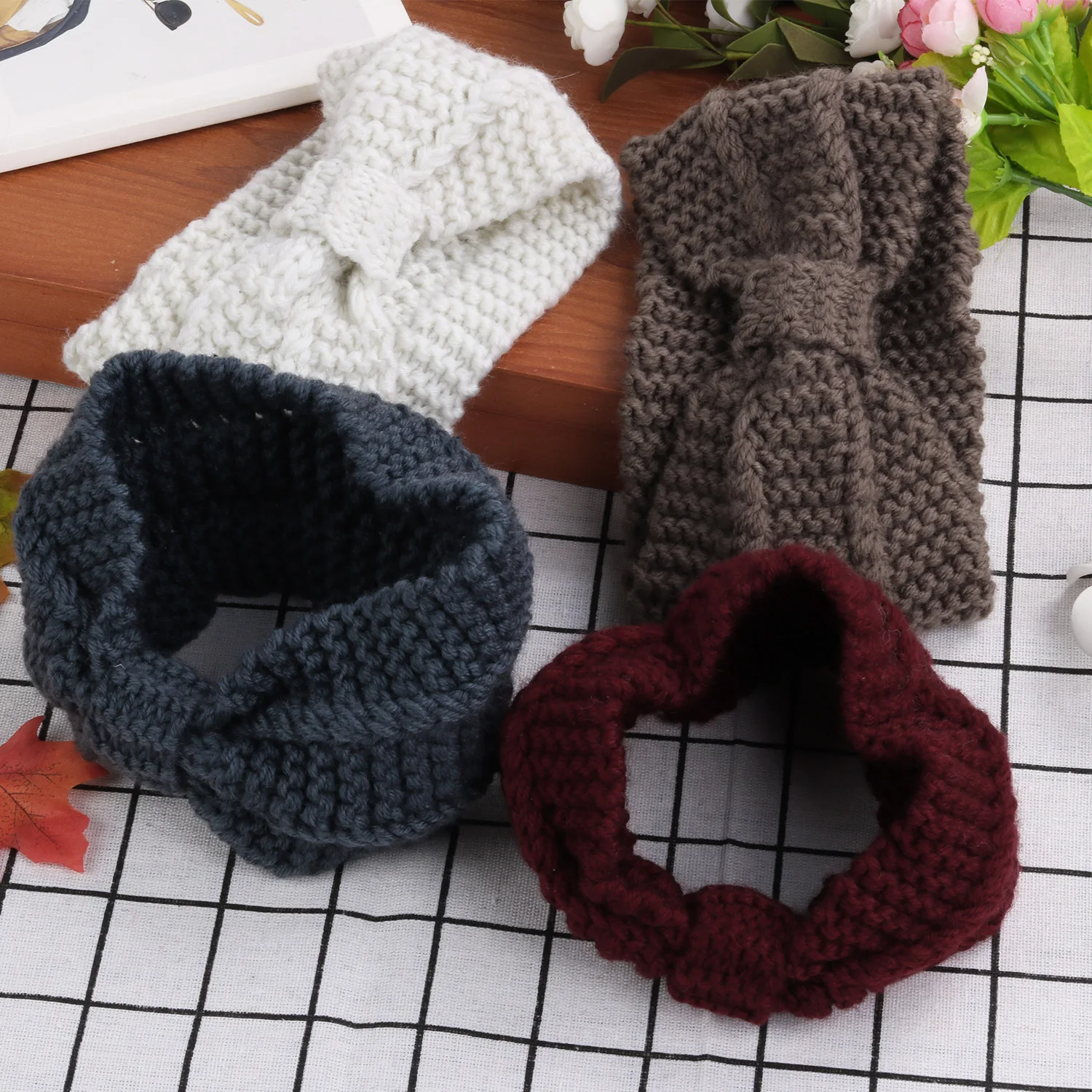 

4pcs Solid Crochet Knitting Woolen Headbands Winter Women Bohemia Weaving Cross Headbands Hairbands Hair Accessories