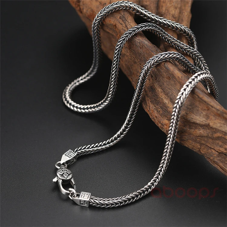 925 Sterling Silver Foxtail Chain Necklace for Men Boys