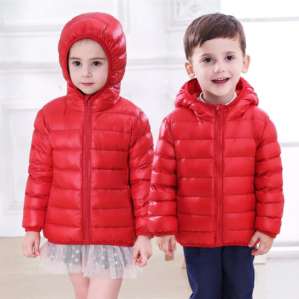 KIDS Brand Ultra Light 90% White Duck Down Hooded Jacket Lightweight Boys Girls Outwear Child Children Light Winter Jackets