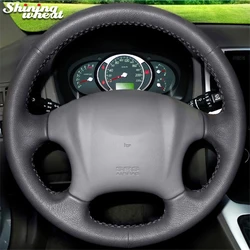 Shining wheat Hand-stitched Black Leather Car Steering Wheel Cover for Hyundai Tucson 2006-2014