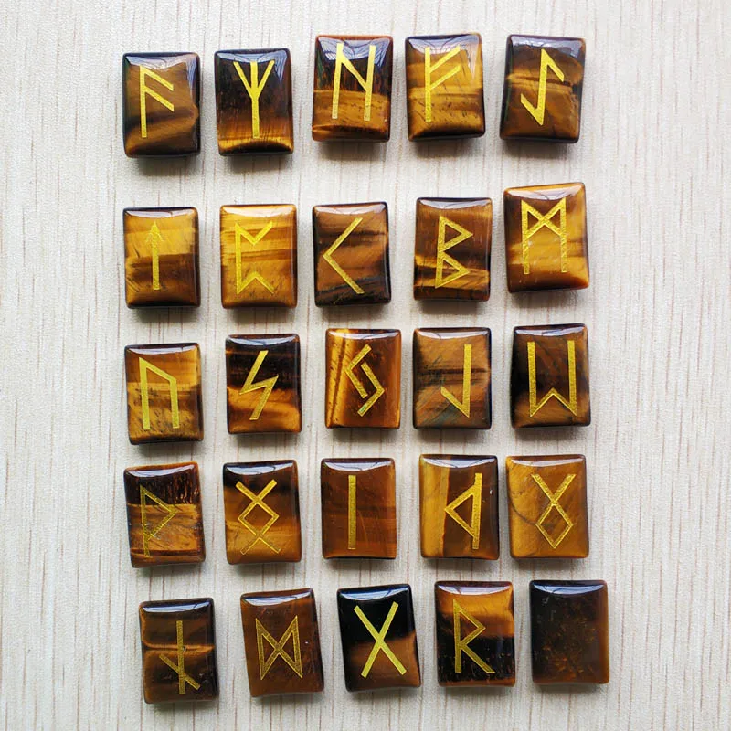 Runes Amulet Set Reiki Healing Tumbled rectangle Natural Stone tiger eye Crystals Carnelian no hole beads Wholesale 25pcs/lot