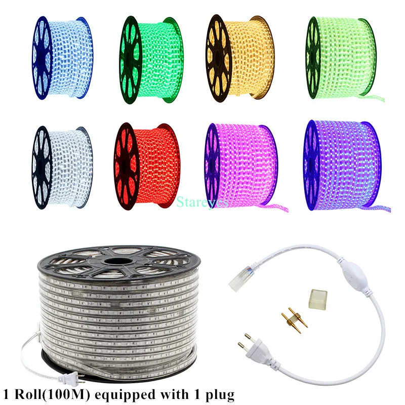 Darmowa wysyłka 1 rolka 100 metrów SMD 5050 8mm PCB 60 led/m AC220V taśma Led IP67 wodoodporna elastyczna taśma Led światło RGB wstęga Led