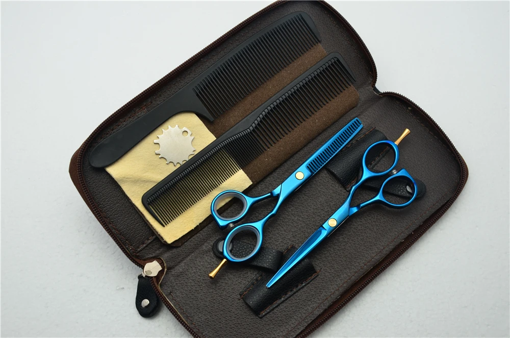 1014C 5.5'' 4Pcs Suit Customized Logo Professional Blue 440C Hairdressing Scissors Cutting Scissor Thinning Shears Hair Scissors