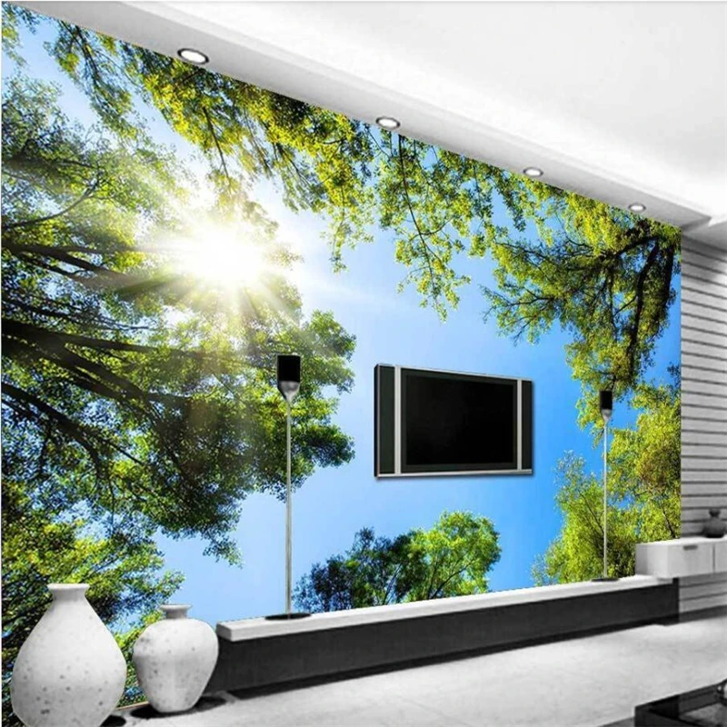 

wellyu Dream Forest Sky HD Natural Scene TV Custom Large Mural Green Wallpaper papel de parede para quarto