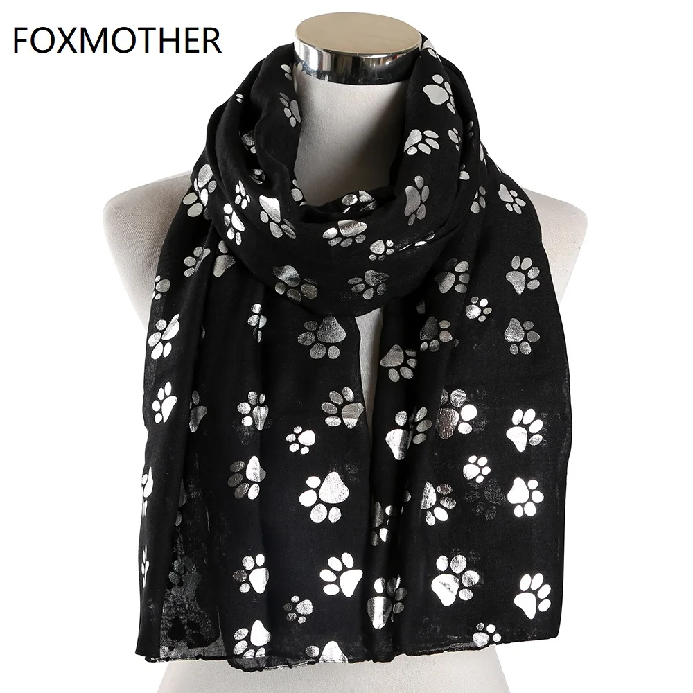 FOXMOTHER New Fashion folia Sliver biały różowy czarny kot pies Paw szalik dla miłośnik psów domowych prezenty dla matki kobiety szaliki