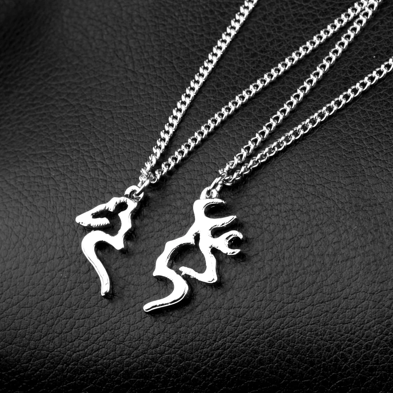 Personalized Double Horn Necklace Set Gift for Couples Deer Necklaces Handstamped  Necklace Interlocking image 2