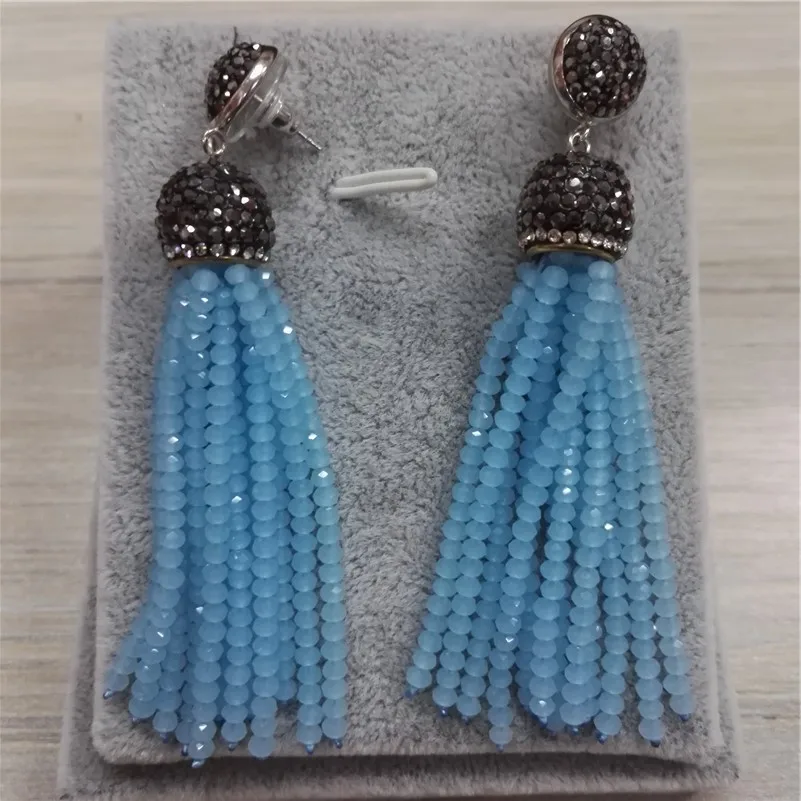 Original Handmade Bohemia Wire Red Green Blue Brown Beads Long Tassel Drop Dangle Black Rhinestone Connector Earrings For Women