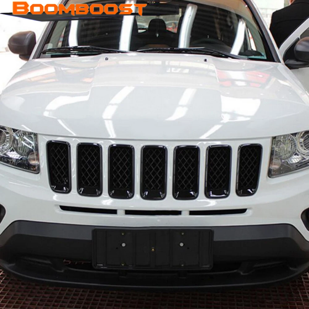 

7pcsLot Vent Outlet Hole Cover Trim Net Frame Fit for Jeep Compass 2011 2012 2013 2014 2015 2016 New Black Front Center Grille