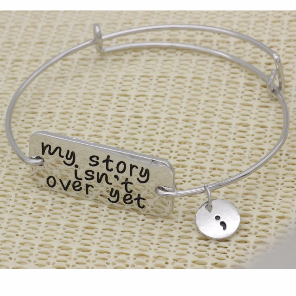 Adjustable bangle Fashion bracelet inspirational jewelry high quality my story isn't over yet semicolon bracelet jewelry B129 view 4