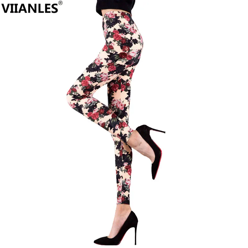 Viianles Potlood Broek Hoge Taille Fitness Leggins Zomer Workout Push Up Leggings Fashion Bloemen Printing Mujer Vrouwen