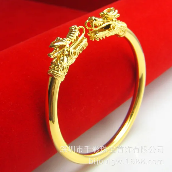 

Women's wedding leader Dragon Bracelets Bangles tools VALUABLE Solid REAL 999 check 100% 24k Yellow gold plated Brassroom Art