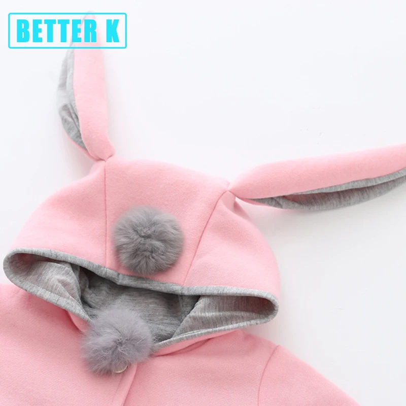 Cute Rabbit Ear Hooded Girls Coat New Spring Top Autumn Winter Warm Kids Jacket for Girls Children Clothing Baby Tops Girl Coats