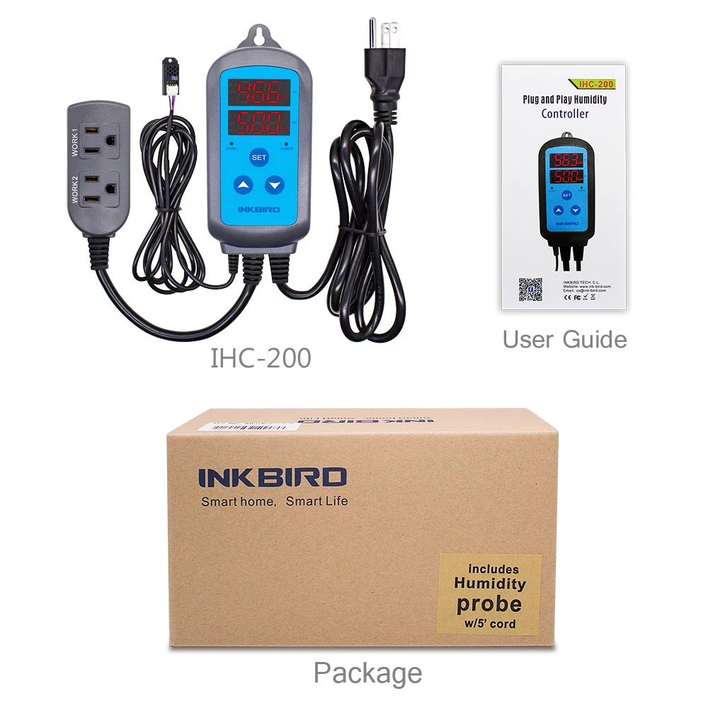 INKBIRD IHC-200 Pre-wired Digital Dural Stage Humidity Controller, Dehumidification Humidifaction Control for Humidifier and Fan