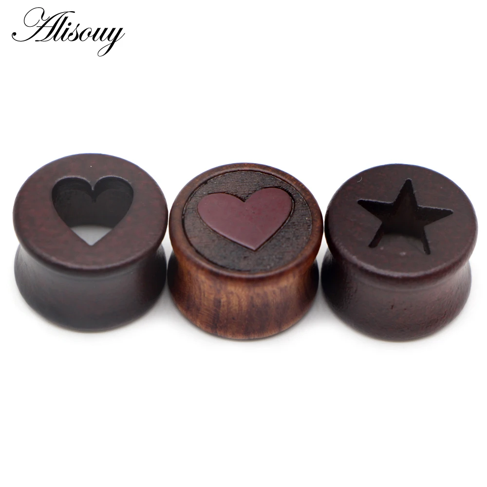 Alisouy 2PCS Wooden Ear Plugs Flesh Tunnels Gauges 6-30mm Ear Tragus Expander Rosewood Bamboo Purple Heart Body Piercing Jewelry