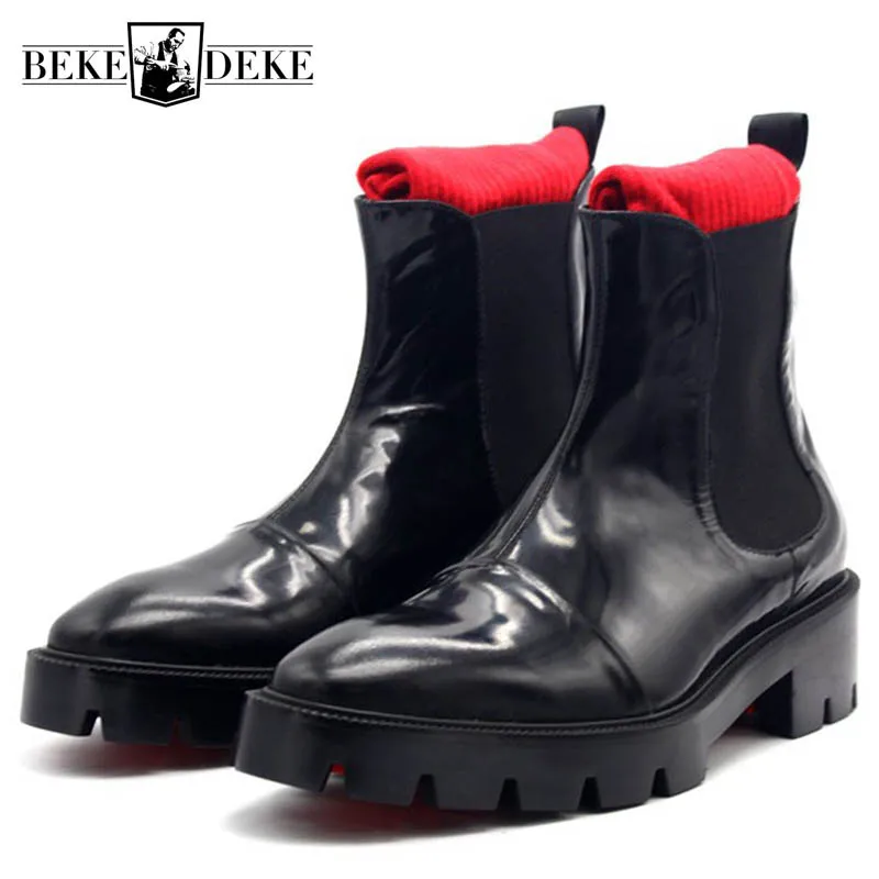 New Motorcycle Booties Man Footwear Mens Genuine Leather Shoes Thick Platform Masculine Boot Ankle Boots Sapato Masculino 3-5CM